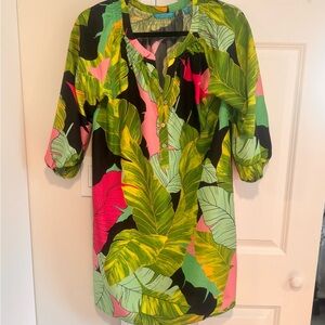 Tori Richard Tropical Leaf Long Sleeve Dress